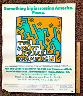 " The Great Peace March " Keith Haring Very Rare 1986 Poster 17.  25 " X 21 "