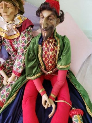 (2) 40” Life Like Jester Dolls Rare Vintage Mardi Gras Christmas Elf 3