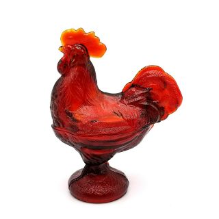 Large Vintage Red Glass Standing Rooster Covered Candy Dish 9 " Tall Rare