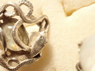 Snake Ultra Rare Artisan Sterling Silver Gem Stone Huge Big Chunky Ring