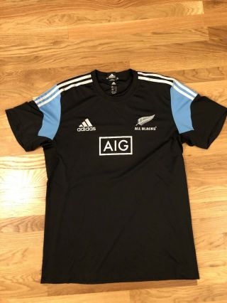 Adidas Rugby All Blacks Zealand Jersey Shirt Size Xl 3 Stripes Aig Logo Rare