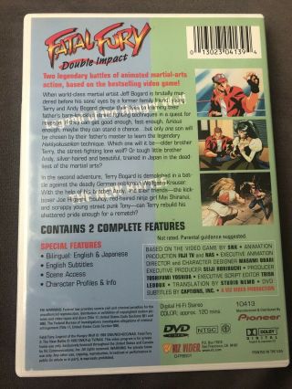 Fatal Fury: Double Impact (DVD,  2000) Pioneer Anime HTF RARE OOP Region 1 2