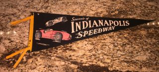 Black Vintage Indianapolis 500 Motor Speedway Souvenir Pennant Felt Rare 1950s
