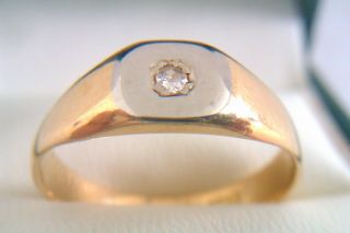 Rare 18ct Gold Platinum & Old Cut Diamond Edwardian Mens Signet Ring C1907