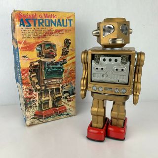 Horikawa Sh 60s Japan Astronaut Robot Swivel - O - Matic Tin Toy Rare Gold