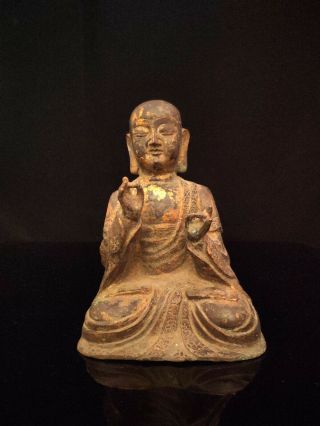 A Rare Chinese Antique Ming Dynasty Gilt Bronze Seated Buddha Statue