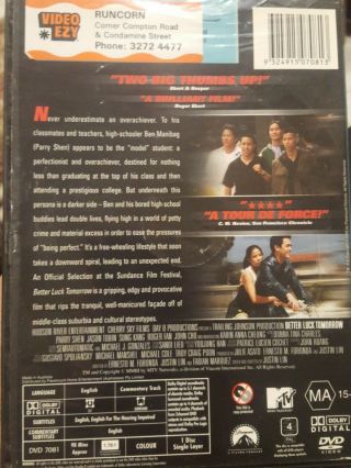 BETTER LUCK TOMORROW RARE DVD JUSTIN LIN FILM PARRY SHEN JASON TOBIN CRIME DRAMA 2