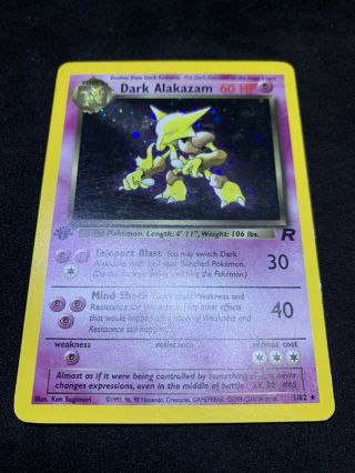 Pokemon 1st Edition Dark Alakazam 1/82 Near Holo Rare