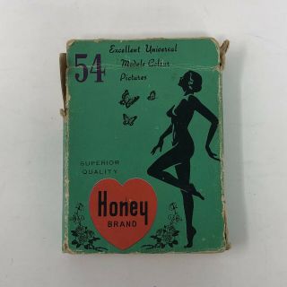 Rare Vintage 1940 - 50’s Honey Brand Models Nude Nudie Racy Color 54 Playing Cards