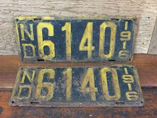 Vintage 1916 North Dakota Vehicle License Plates - Rare Matching Set - 6140