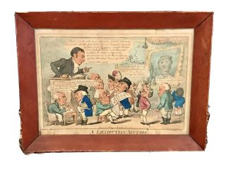 Rare Vintage Antique Framed Hand - Colored Print “a Lilliputian Auction” 16”by12”