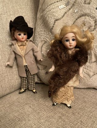 Extraordinary & Rare Antique All Pair All Bisque Mignonette Type Dolls