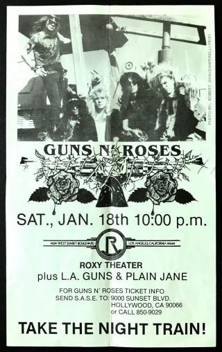 Guns N’ Roses Rare Concert Poster Jan 18,  1986 @ Roxy Flyer Authentic