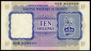 British Military Authority 10 Shillings Axf/xf 1943 P M5 Rare Banknote
