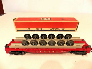 LIONEL POSTWAR 6262 WHEEL CAR RED FLATCAR - - RARE - - UNRUN - - WITH THE BOX 2