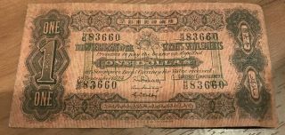 Straits Settlements 1 Dollar September 1924 Currency Rare