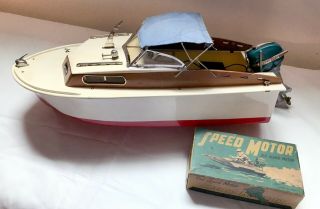 Fleet Line Marlin Boat Rare White,  Blue Version W Speed King Outboard Motor Wrks