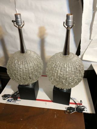 Rare Vintage Stunning Mid Century Table Lamps Glass Ball & Chrome Mcm