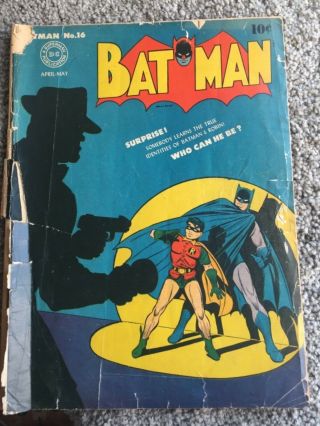 Rare 1943 Golden Age Batman 16 Key 1st Alfred Classic Cover