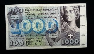 1965 Switzerland Rare Large Banknote 1000 Francs Vf,  / Xf