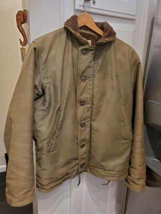 Rare Vtg Ww2 Us Navy N1 Deck Jacket 1940’s Usn Jungle Cloth Wwii Size 40