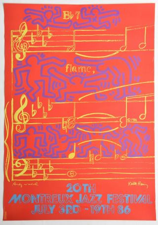 Keith Haring & Andy Warhol 1986 Litho 20th Jazz Montreux Signed Rare