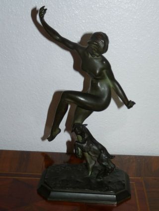 Rare Ancienne Sculpture Art Déco Femme En Bronze Signée J Gauvenet
