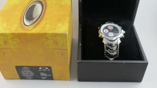 Oakley Gmt Watch Polished Stainless Steel Black Face 10 - 142,  Box Rare