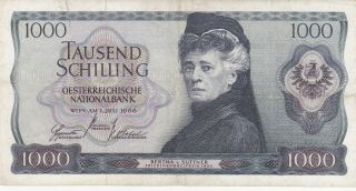 1000 Schilling Fine - Vf Banknote From Austria 1966 Pick - 147 Rare