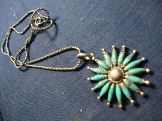 Rare Navajo Flower Native American Turquoise Sterling Silver Necklace