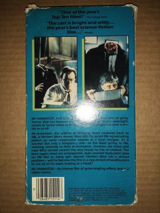 The Re - animator Uncut Vhs rare oop horror 2