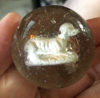 Antique Sulfide Glass Marble Lamb Sheep 1.  5 " Wide Large Vintage Old Rare