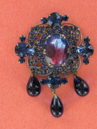 Rare Vintage Schreiner Deep Sapphire 3 Dimensional Drippy Brooch (pn1405)
