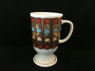 Rare Vintage Holt Howard Pedestal Mug Cup Gold Trim Gold Rust Blue 8 Oz