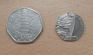2009 Kew Gardens 50p & Undated 20p Error Mule Coins Both A Very Rare Set