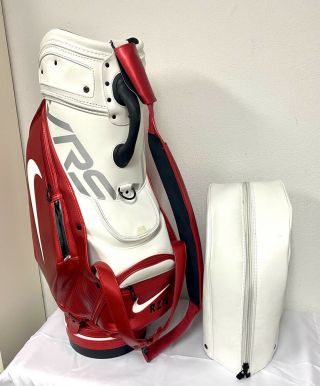 RARE Nike VRS Tour Staff Pro Golf Bag Red White w Rain Cover bag,  Strap 3