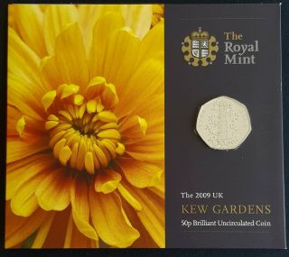 Rare 2009 Uk Kew Gardens 50p Brilliant Uncirculated In Royal Pack