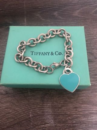 Tiffany & Co Sterling & Blue Enamel Return To Tiffany Heart Tag Rare Bracelet