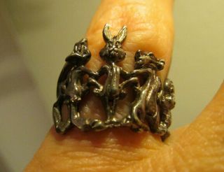 Vintage Rare 925 Sterling Silver Warner Brother Characters Ring 4.  5g,  5.  25s