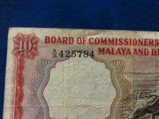 1961 MALAYA & BRITISH BORNEO 10 DOLLAR NOTE PAPER MONEY - RARE 3