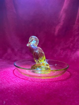 Rare Rene Lalique “canard” Duck Ring Dish In Amber Glass Circa 1924