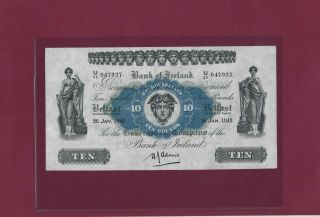 Ireland Northern Bank Of Ireland 10 Pounds 1942 P - 53 Au - Unc Rare