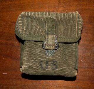 Rare Vietnam War Era Us Army Canvas Small Arms Ammo Pouch - Short Type