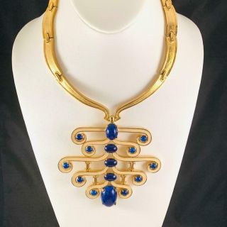 Huge Vintage Signed Jomaz Joseph Mazer Collar Lapis Necklace Gold Tone Rare 20f