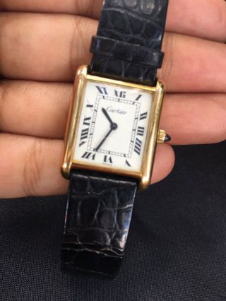 Cartier Rare Vintage 1970s Louis Tank Gold Tone Ladies Watch