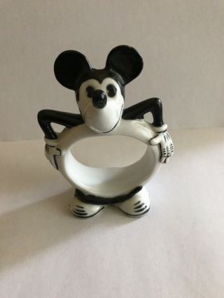 Vintage Rare Mickey Mouse German Black & White Porcelain Napkin Ring,  1930s