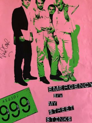 Framed 999 Emergency Rare Punk Poster Signed By Nick Cash