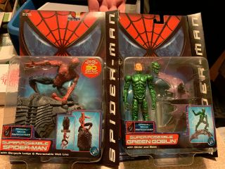 Spider - Man 2002 Movie - Poseable Green Goblin & Spidey Figures Toy Biz
