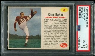 1962 Post Cereal Football Card 74 Sam Baker Red Asterisk Rare Sp Vg - Ex Psa 4