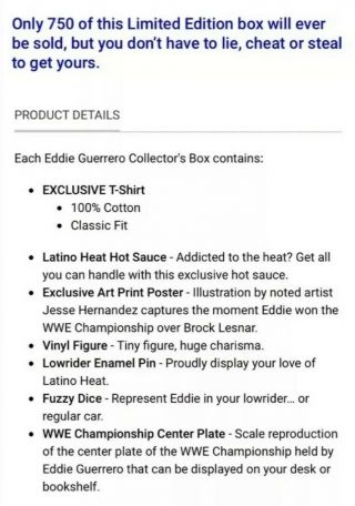 WWE Eddie Guerrero Limited Edition Collectors T - Shirt Box Bundle SIZE XL RARE 2